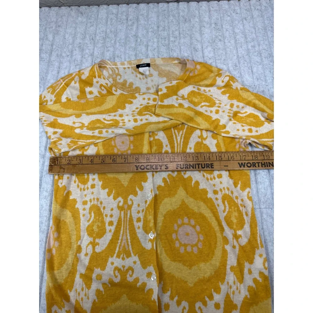 J.Crew Yellow Ikat Medallion Silk Linen Cardigan Sweater‎ Large Womens RN77388 - Picture 4 of 5